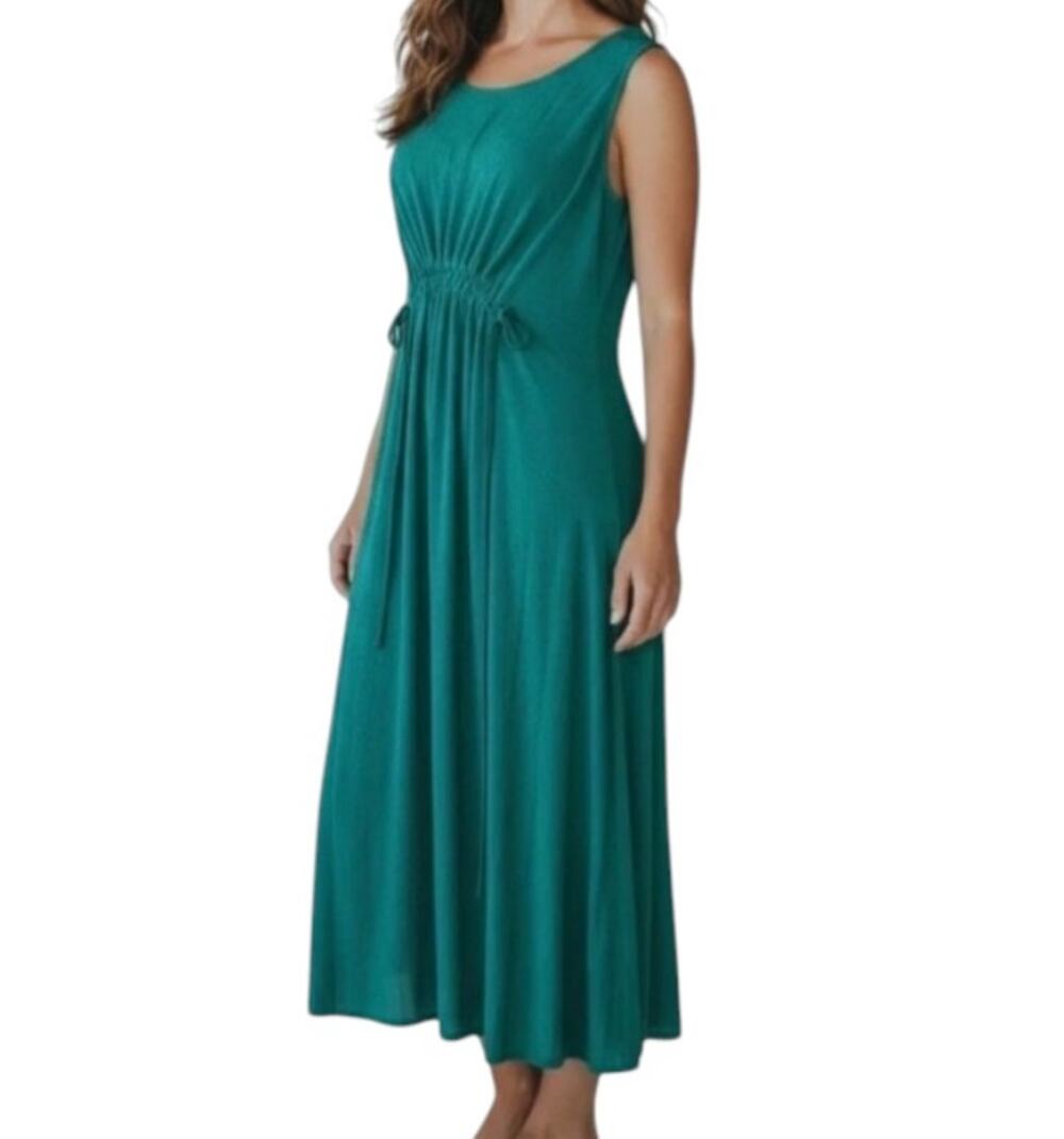 Athleta Woman's Size L Echo Green Tank Maxi Dress Ruched Drawstring Waist